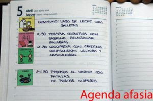 Ejemplo de una agenda de un paciente con afasia