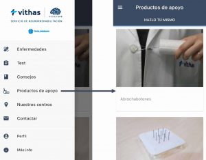 Sección de productos de apoyo de la app gratuita para cuidadores "IRENEA" del proyecto europeo Tools4Brain