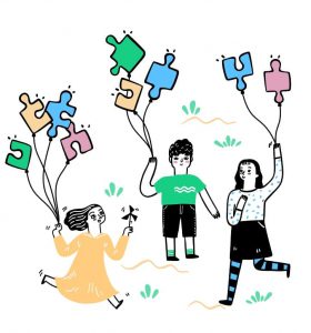 Ilustración desarrollada en IRENEA para representar niños y niñas con TEA extraída de su manual para familias de niños y niñas con Trastorno del Espectro Autista