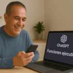 Imagen que muestra a un adulto utilizando el móvil y el ordenador para utilizar chatgpt para entrenar sus funciones ejecutivas